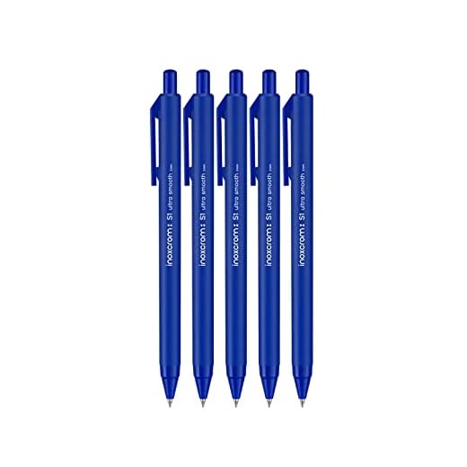 inoxcrom: S1 - Bolígrafo retráctil, escritura ultra suave y tacto agradable, punta media (1mm), bolsa 5 bolis (Azul)