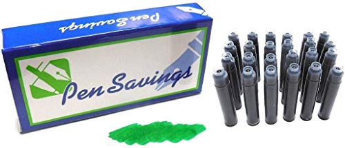 Pen Savings International Standard Short Fountain Pen Ink Cartridges, 24 Pack (Irish Green)