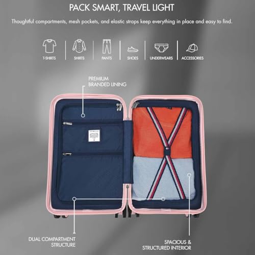 Image of Tommy Hilfiger Cabin Size Luggage Duke - Blush Pink |Carry-On Trolley Bag with TSA Lock |360 Spinner Wheels |Telescopic Handle |Hardshell PC Suitcase | Laptop Compartment | 56cm | 44L Capacity