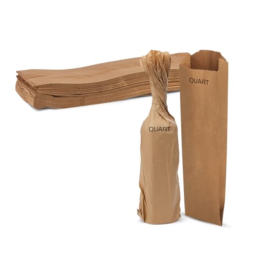 MT Products Kraft Quart Wine Paper Bags 4.5 x 2.5 x 16 - Disposable Paper Gift Bags - Pack of 100
