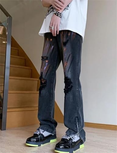 Men Jeans with Holes Straight Trousers Cowboy Pants3