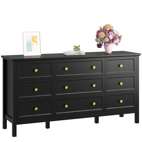 CARPETNAL Black Dresser for Bedroom, 9 Drawer Dresser...