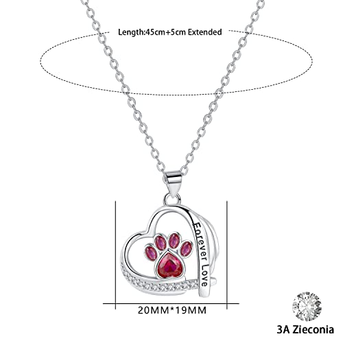 Arrebol Tier Pfotenabdruck Kette Sterling Silber 925 Damen Pfoten Halskette Herz Anhänger mit Hund Pfote Drucken Verstellbar Ketten |45cm+5| Für Mutter Freundin Mädchen Frauen Schmuck Geschenk