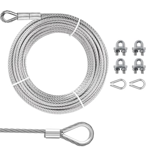 3/8 Steel Cable Kit PIUM 10Ft 7x19 Strand Aircraft Cable with Loops Heavy Duty Wire Rope 12000lbs Breaking Strength with Clamps and Thimbles for Zipline Boat Lift Outdoor Use