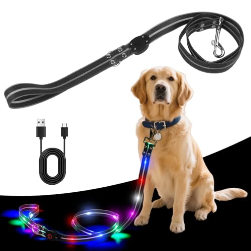 LED Hundeleine USB wiederaufladbar, 1,2 m wasserdicht & reflektierend, 3 Beleuchtungsmodi, Sicherheits-Leine für nächtliche Spaziergänge, Leuchtend Leine Hund für Große, Mittelgroße&Kleine Hunde