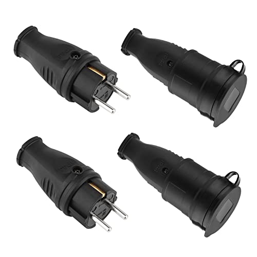 Schutzkontakt-Stecker & Schutzkontakt-Gummikupplung, ohne Kabel, nd langlebig Kann für 0.5-3cm² Kabel, 230V 16A, IP44 Schutzklasse spritzwassergeschützt und langlebig, 2 + 2 Stück Cover