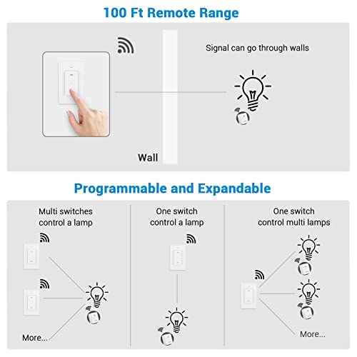 Dewenwils Remote Control Outlet Wireless Wall Mounted Light Switch, Electrical Plug In On Off Power Switch For Lamp, No Wiring,100 Feet Rf Range, Fcc Listed, Programmable #TOP4