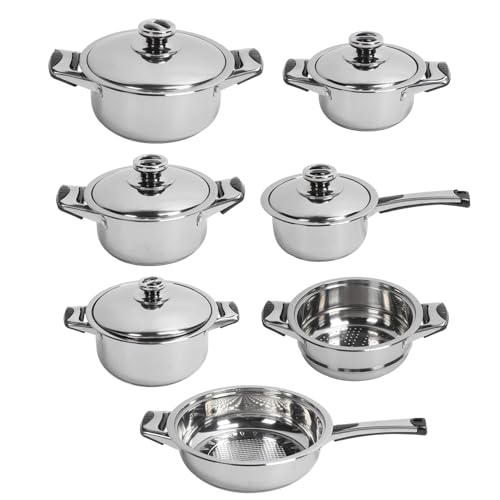 Stainless Steel Cookware Set Premium Uniform Heat Conduction Pots Pans Stockpot Steam Grid Cooking Kit for Home Kitchen 7 Piece Set