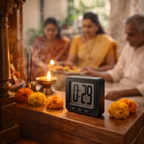 Image of Mini Digital Magnet Clock 6cm Pocket Size Magnetic Back for Fridge,Kitchen,Room,Office Black Colour