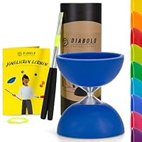 Diabolo Freizeitsport Jonglier-Set Basic mit Diabolo (blau), Handsticks aus Aluminium, Ersatzschnur (160cm), Anleitung, Geschenk für Kinder & Anfänger
