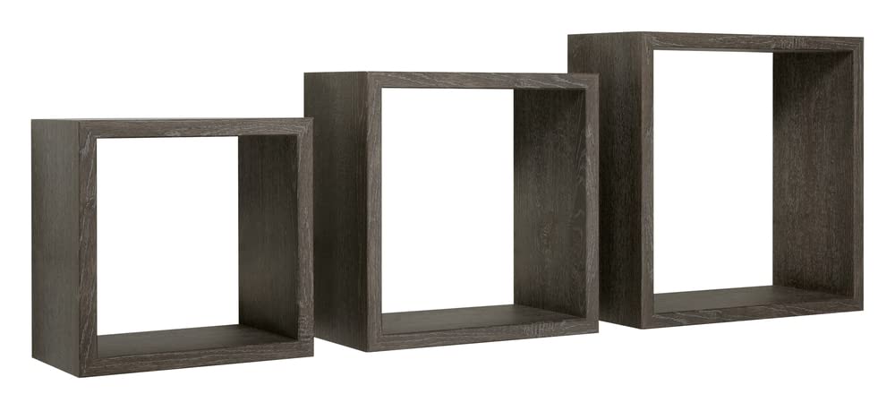 MODULARREDO | INCUBO Set di 3 Mensole da Muro, Cubi Arredo, Mensole Cubo, Cubi da Parete, 35x35, 30x30 e 25x25 p15.5 cm, Rovere Scuro, Kit Tasselli Incluso - Made in Italy