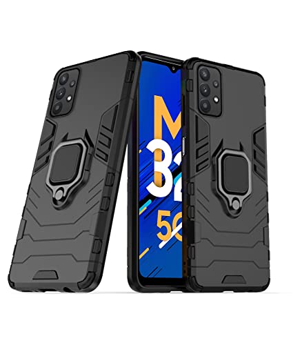 Image of Pikkme Samsung Galaxy M32 5G Back Cover | D5 Tough Armor Bumper | 360 Protection Case | Ring Holder Stand Case for Samsung Galaxy M32 5G (Black)