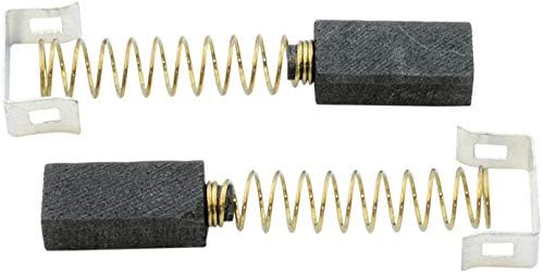 Two Buildalot carbon brushes with springs and connectors, laid horizontally.
