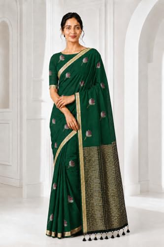 Image of Women's Kosa Linen Floral Motif Design with Unstitched Blouse Piece