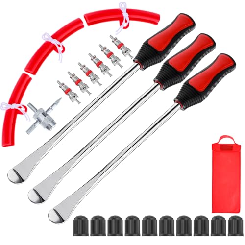 Image of MAQUITA Tire Spoons Iron Set, 3pcs Steel Tire Changing Removal Tool 295mm for Dirt Bike Lawn Mower Motorcycle Tire Spoon Lever|Rim Protector Valve Tool Valve Cores Tire Valve Stem Tool kit