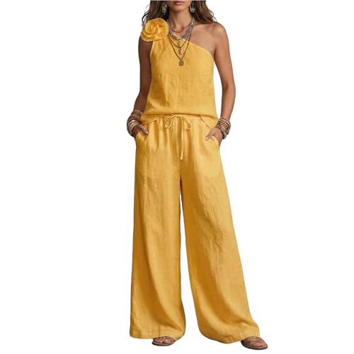 Pantalones sin mangas top largo conjunto de lino mujer mezcla de algodon