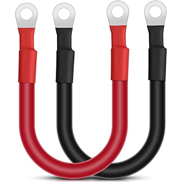 URAQT Kabel Akumulatora, 2 Sztuki 35mm² 30cm Kabel Akumulatora Samochodowego, Kabel Akumulatora Samochodowego 2AWG, Kable Falownika Akumulatora z Oczkami do Samochodu, RV, Marine