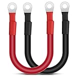 URAQT 30cm Car Battery Cable 2 Pcs, 2AWG 35mm² Car Battery Jump Leads, Battery Cables 12V Heavy Duty with Ring Terminals, Copper Wire Battery Inverter Cable Battery Leads for Motorcycle Truck RV Car
