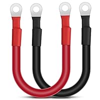 URAQT Batteriekabel, 2 Stück 30CM 35mm² 2AWG Starthilfekabel Auto 12V Batterie Kabel Rot Schwarz Kupferkabel mit M10 Ringklemmen Kupferdraht für Auto KFZ LKW Motorrad Solar Wohnmobil Marine Massekabel