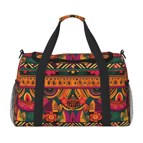 Mexican Folk Art Boho Travel Duffel Bag Lightweight Waterproof Carry On Tote Bag Foldable Weekender Overnight Bags Sport Gym Bag For Women Men