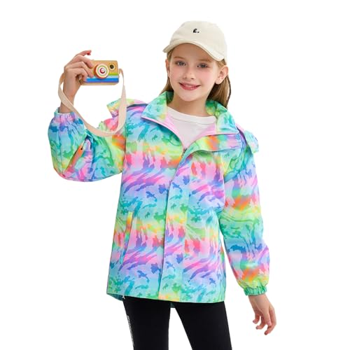 MGEOY Boys Girls Rain Jacket Lightweight Waterproof Hooded Fleece Lined Raincoat Windbreakers for Kids3