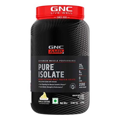 Image of GNC Amp Pure Isolate Whey,Powder,Zero Carb Vanilla Custard 2Lbs + Pro Performance Creatine Monohydrate 100Gm, 1 Kilogram, 30 Servings