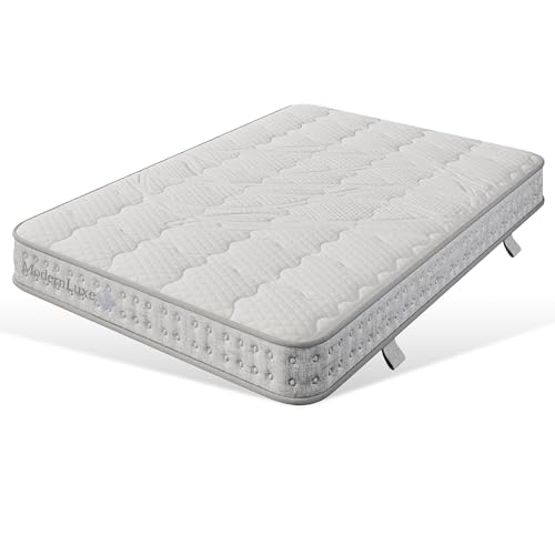 Kelodan Colchón de muelles ensacados 140 x 200 cm H3, 15 cm de altura, espuma fría, 7 zonas, soporta hasta 280 kg, ortopédico, cama doble, alérgico, Öko-Tex, color blanco