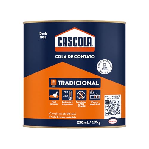 Cascola Tradicional sem Toluol, Cola de Contato de Alta Resistência, Adesivo de Contato de Secagem Rápida, Cola Permanente Multiuso, 1x195g