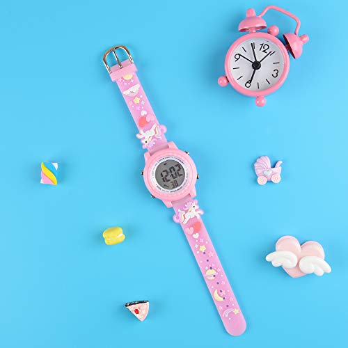 venhoo kids watches 3d cartoon waterproof 7 color lights toddler wrist digital watch with alarm stopwatch for 3-10 year girls little child