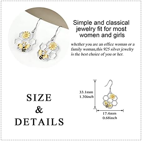 Bee Earrings Sterling Silver Rose Flower,Sunflower Bee Dangle Earrings Jewelry Gifts for Women Teen Girls