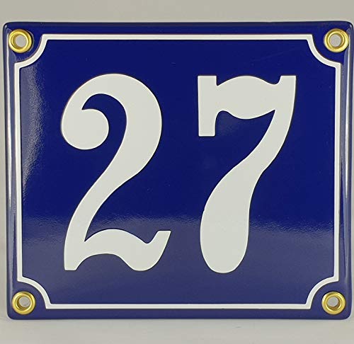 Preisvergleich Produktbild Hausnummer Emaille Schild Nr. 27 Blau-Weiß"Handarbeit"
