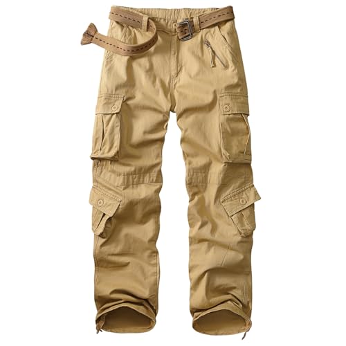 Sobrisah Mid Low Rise Cargo Pants for Men Youth Comfy Cotton Casual Streetwear Military Combat Work Trousers(No Belt)