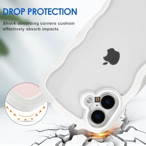 Image of Back Cover for iPhone 16, Cute Curly Wave Case, Shock Proof, Grip, Soft TPU & Girls Stylish, Camera Bump Protector for iPhone 16 (White)