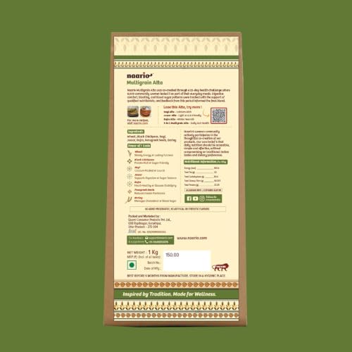 Image of Naario Multigrain Atta | 40% More Fibre Per Roti vs Wheat | Low GI | Diabetic Friendly | 30%+ Millets | Methi Dana for Blood Sugar | 7 Grains Roasted Atta | No Maida | 5kg (1kg x 5)