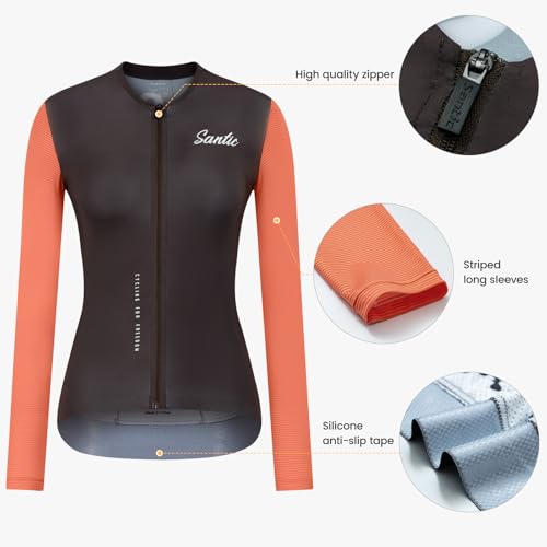 Santic Camisa feminina de ciclismo de manga comprida Pro Bike com zíper completo FPS 50+ MTB Jersey