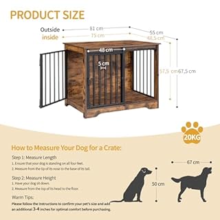 Hzuaneri Dog Crate Furniture, 81 cm Double Door Wooden Dog Crate with Barn Door, Indoor Kennel, End Side Table Animal Crates for Small Medium Dogs, Anti-Chew Anti-Escape, Rustic Brown DFC83601B