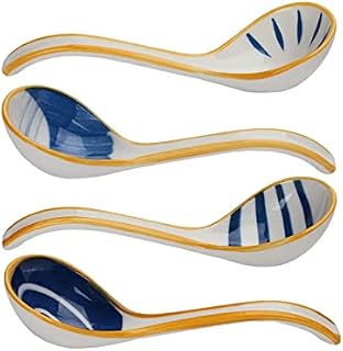 Gkhowiu Ceramics Soup Spoons Japanese Soup Spoon Long Handle Soup Spoons for Pho Ramen Noodles Wonton Dumpling Rice