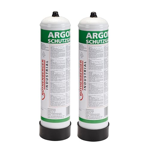 ROTHENBERGER Industrial 100 Prozent Argon | 2 x Schutzgas-Stahl-Einwegflasche 950 ml | Fülldruck 60 bar dadurch 57 Liter Argon | M 10 x 1 | MIG Schweißen 35775
