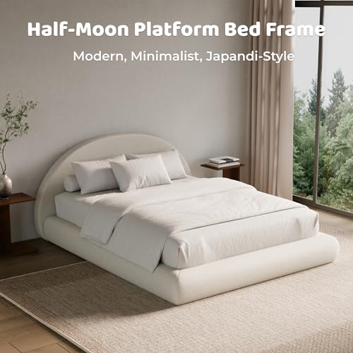 Image of RECCI AirFrame Half-Moon Upholstered King Platform Bed Frame, Boucle Curved Arched Base with Headboard, 5 Inch Fully Round Cushioned Foam, No Box Spring Needed, Easy Assembly