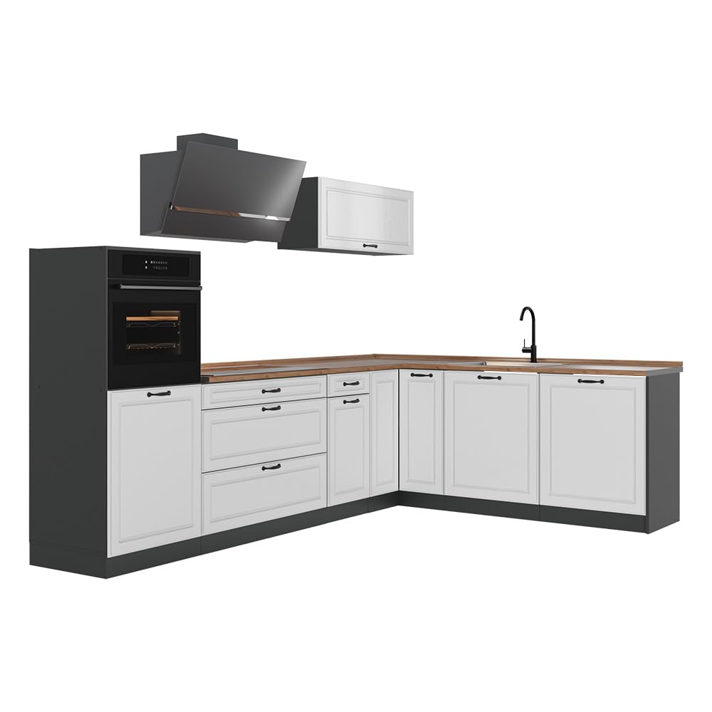 Vicco Cucina angolare completa R-Line, Bianco country/Antracite 287 x cm