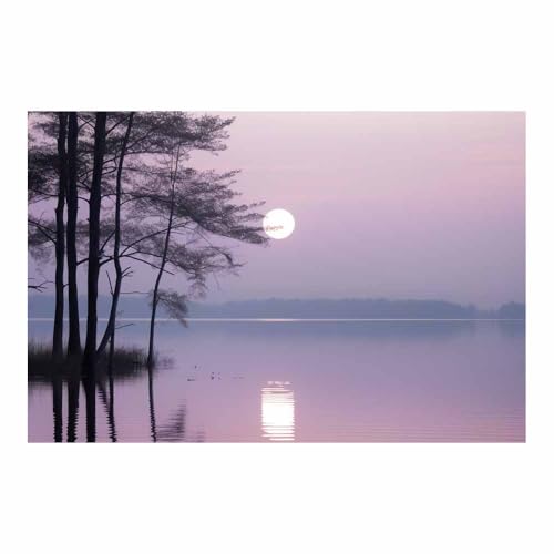 Toile aquarelle Lac Lune Violet Teruea 70x100cm pour décoration de salon moderne