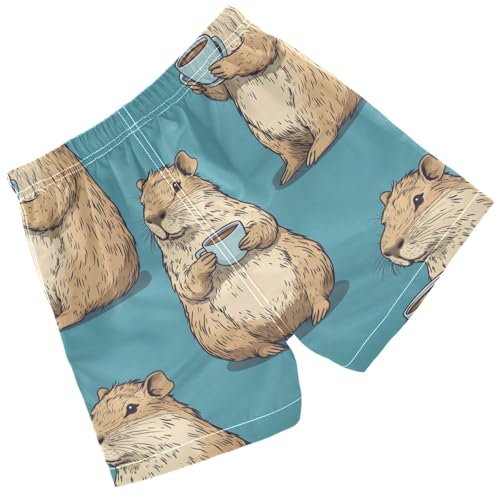 Pigsaly Boys Swim Trunks Capybara Coffee Tea Boys Board Shorts Swimsuit Swimwear Summer Bathing Suit XS2