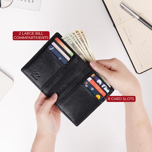 SHINKO Italian Leather Wallet for Men, Vachetta Leather Card Holder, Bifold Men's Wallet, Safe Card Case, Men's Long Wallet Versatile and Minimalist Wallet for Men (Black)4