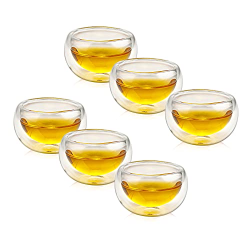 Double-walled Borosilicate Glass Tiny Teacups Each Holds 2 Oz/60ml (6 PCS)