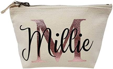 Personalised Makeup Beauty Bag with Rose Gold Initial (Natural, Small)