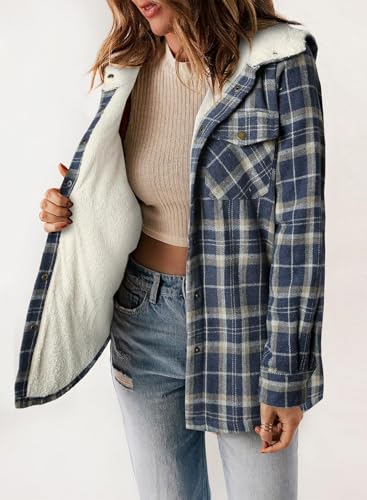 Women Fleece Jackets Casual Flannel Plaid Shacket, Women's Flannel Hooded Plaid, Womens Plaid Shacket Jacket4