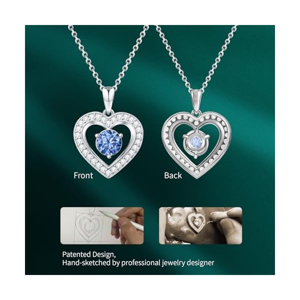 Full Moissanite Heart Necklace - No CZ! 2ct Vibrant Birthstone & 30 White Gems | 12 Month Gifts for Wife, Mom, Her | Anniversary, Valentine's Day, Mother's Day Jewelry - Image 6