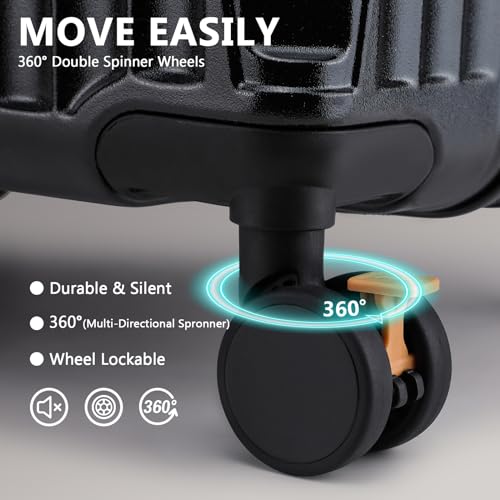 Joyway 24 IN Carry On Luggage, Expandable Suitcase with Smart Cup Holder, Hardside Checked with TSA Lock Spinner Double Wheels, Black