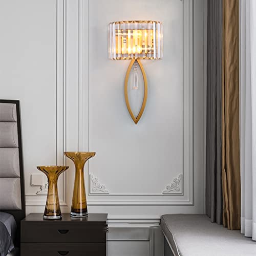 Image of Modern Crystal Wall Light Gold Glass Crystal Wall Sconces Light Mid-Century Vanity Light Indoor Elegant Wall Lighting Fixtures for Bedroom Living Room Hallway Entryway