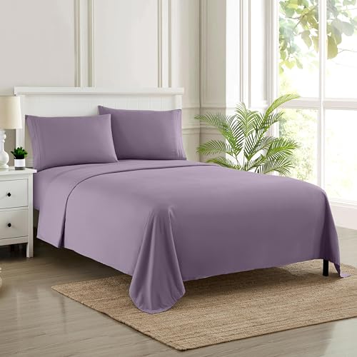 Queen Size Bed Sheets - Breathable Luxury Sheets with Full Elastic & Secure Corner Straps Built In - 1800 Supreme Collection Extra Soft Deep Pocket Bedding Set, Sheet Set, Queen, Plum